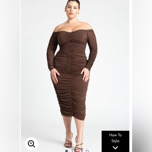 ELOQUII brown ruched off the shoulder dress size 16 (new)